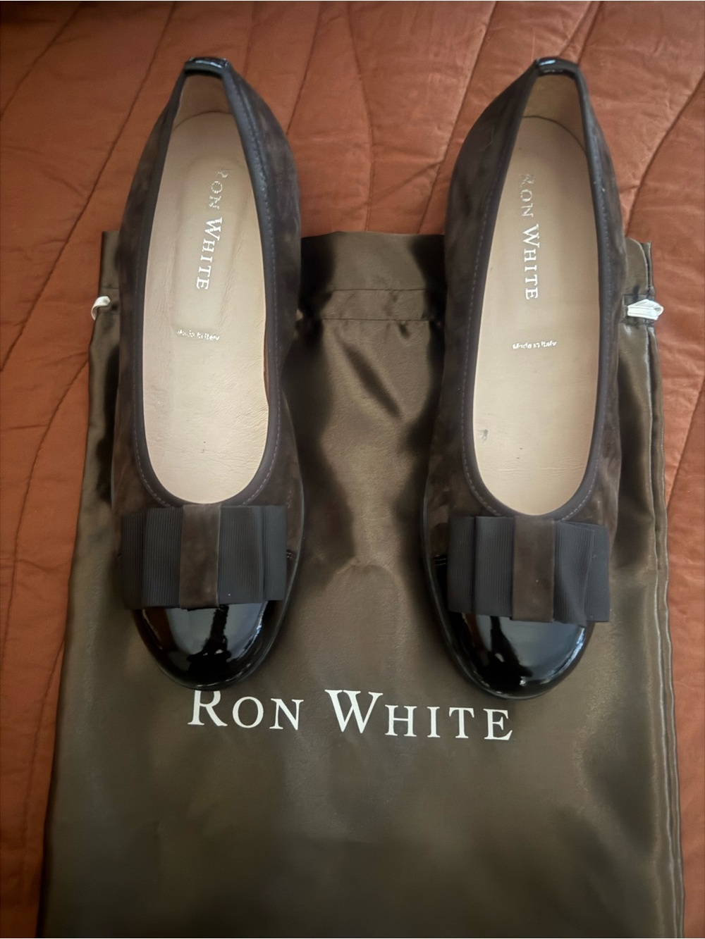 Ron White Women’s chocolate brown Suede & Patent Leather  Flats